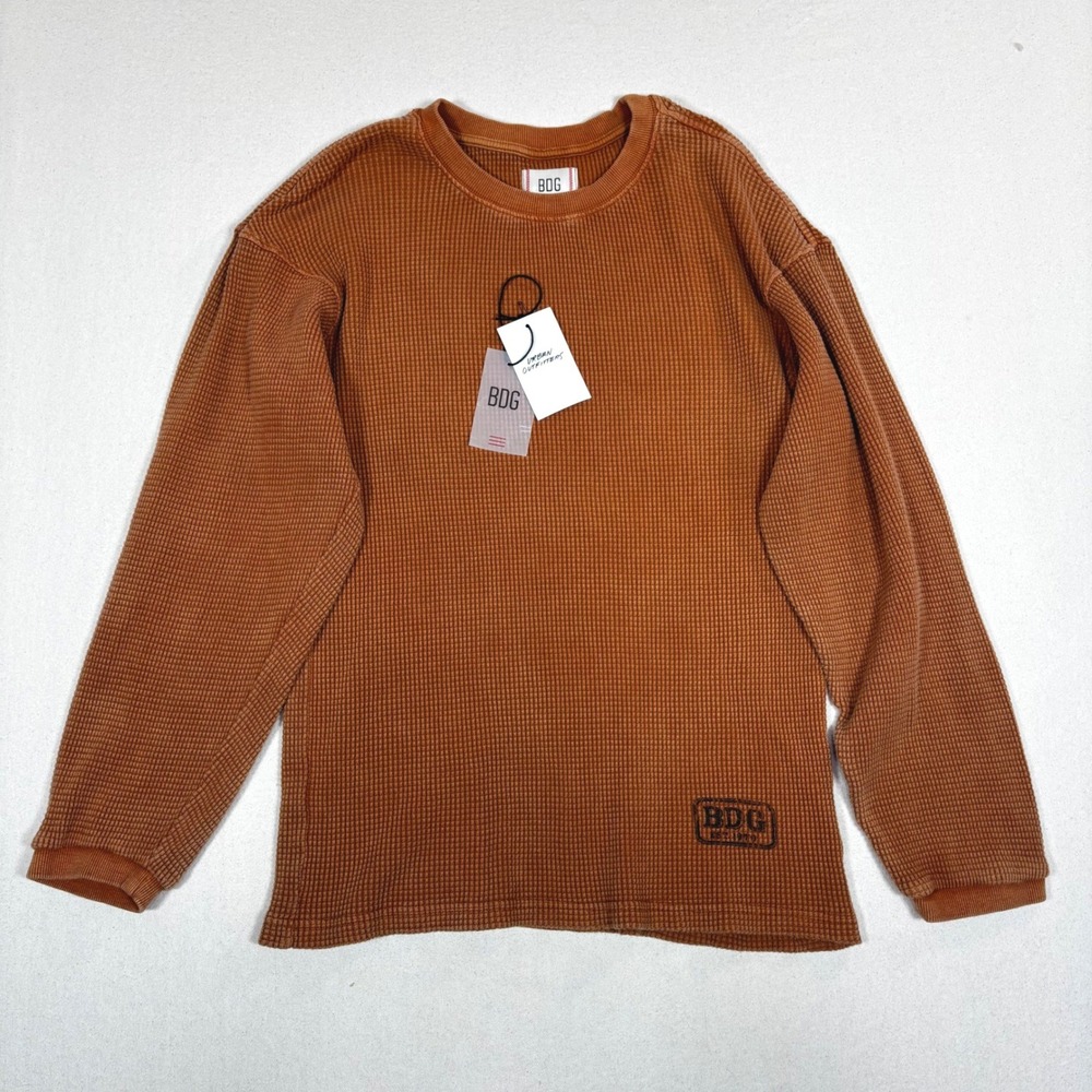 BDG Urban Outfitters UK Men's Rust Brown Waffle Knit Thermal Shirt Size M